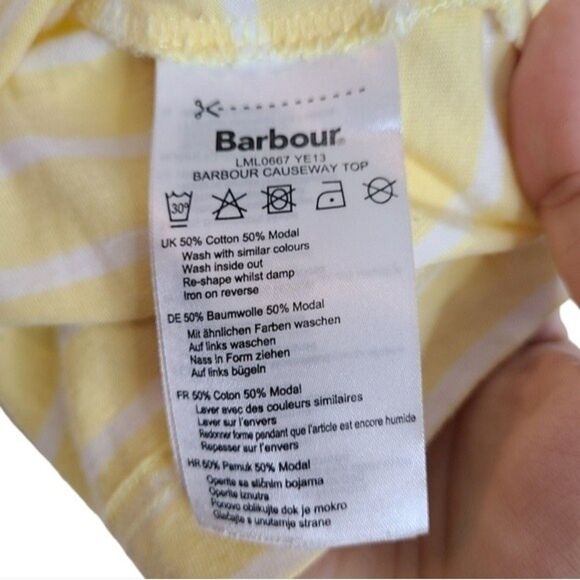 BARBOUR Top Womens US 6 Yellow and White Striped Causeway Shirt Short Sleeve Tee - Picture 6 of 8